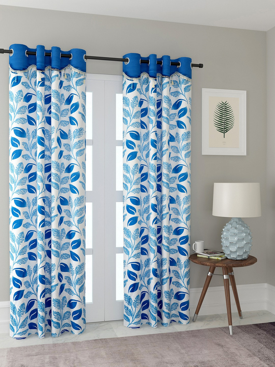 Cortina Blue & White Set of 2 Printed Long Door Curtains