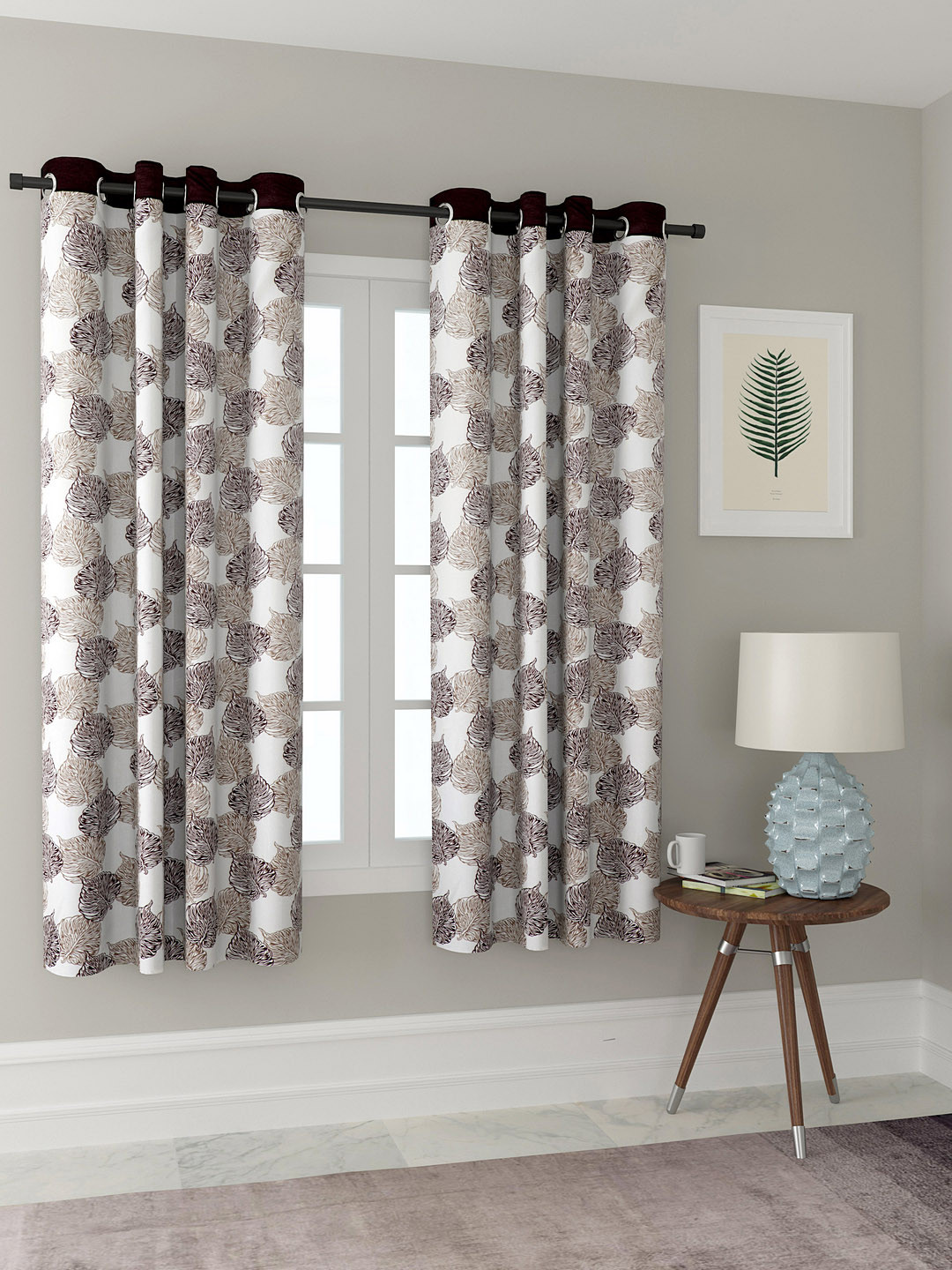 Cortina White & Brown Set of 2 Window Curtains