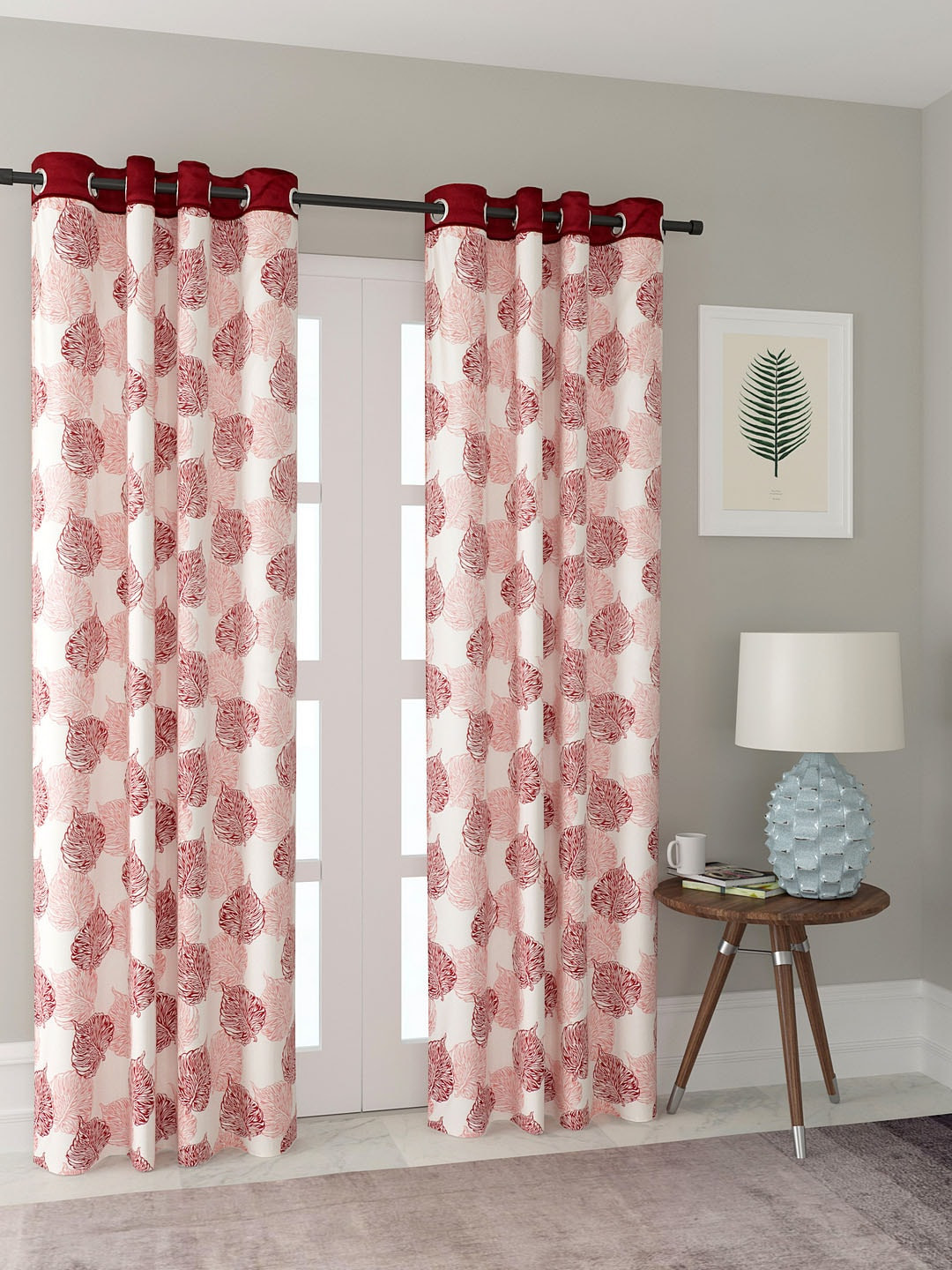 Cortina White & Maroon Set of 2 Door Curtains