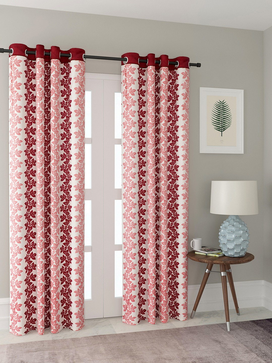 Cortina Maroon & Pink Set of 2 Door Curtains