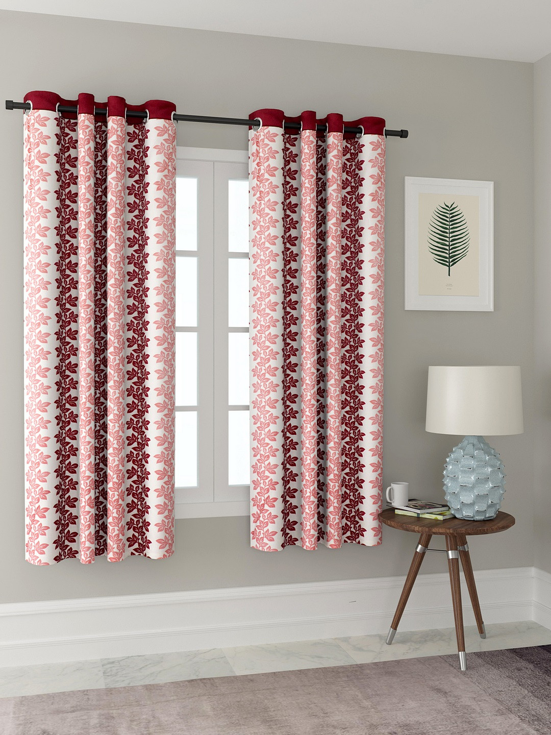 Cortina Maroon & Pink Set of 2 Window Curtains