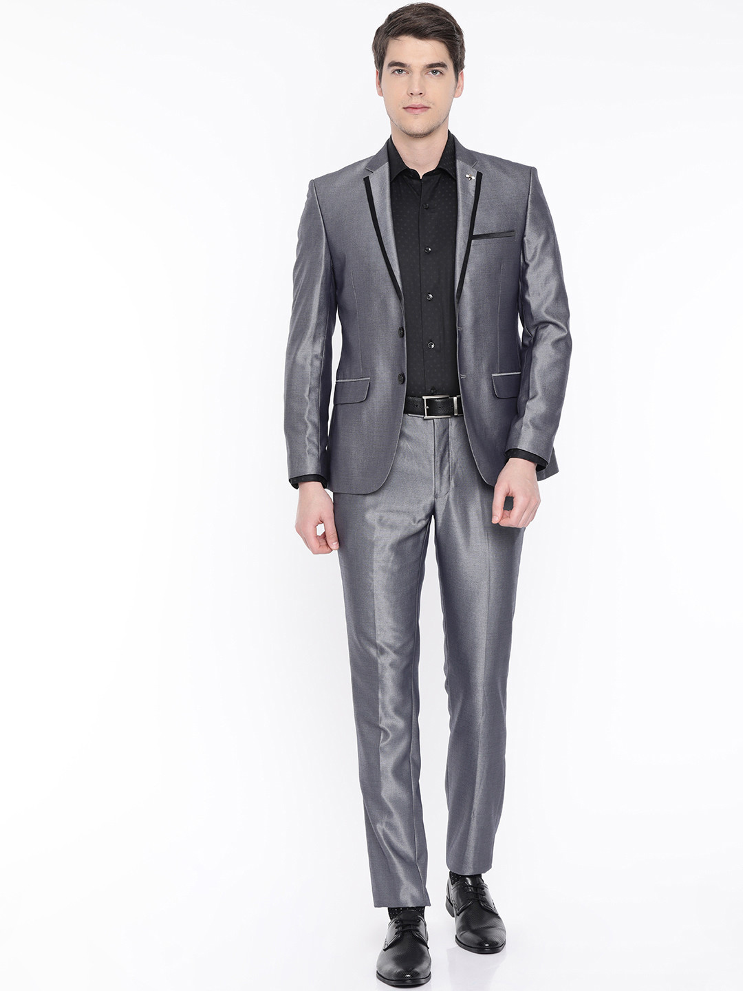 Parx Men Grey Solid Urban Fit Single-Breasted Formal Suit