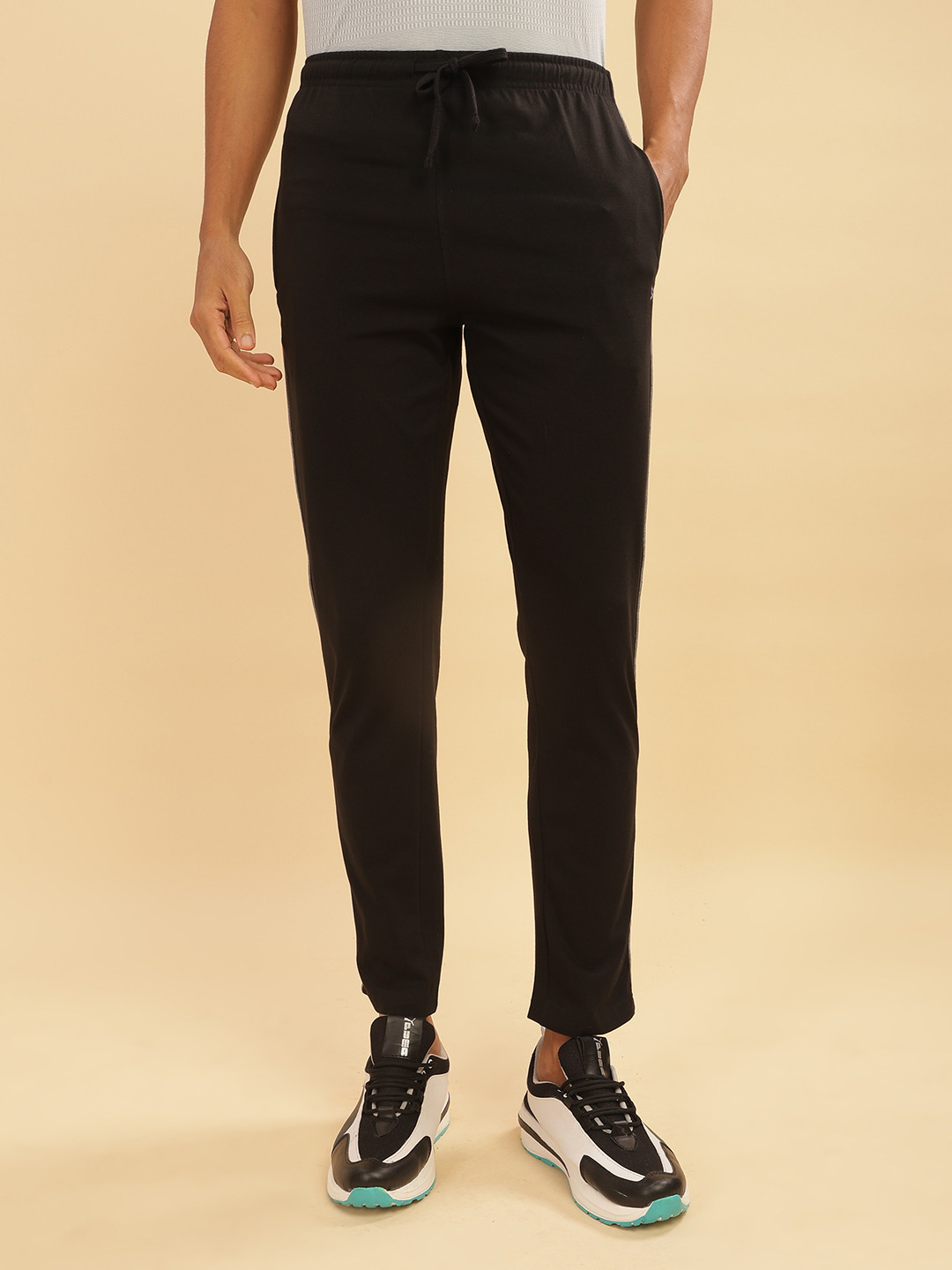 Force NXT Men's Super Combed Cotton Solid Track Pants with Contrast Piping & Zipper Pockets