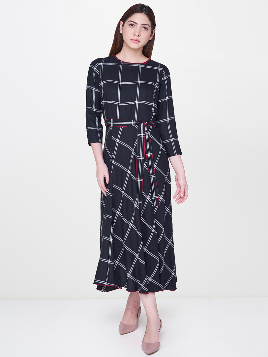 AND Women Black & White Checked A-Line Mini Dress