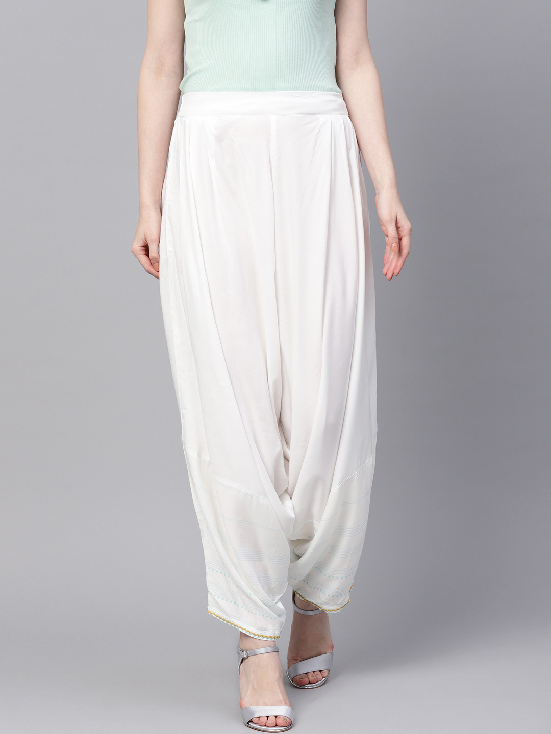 W Women White Solid Patiala Salwar