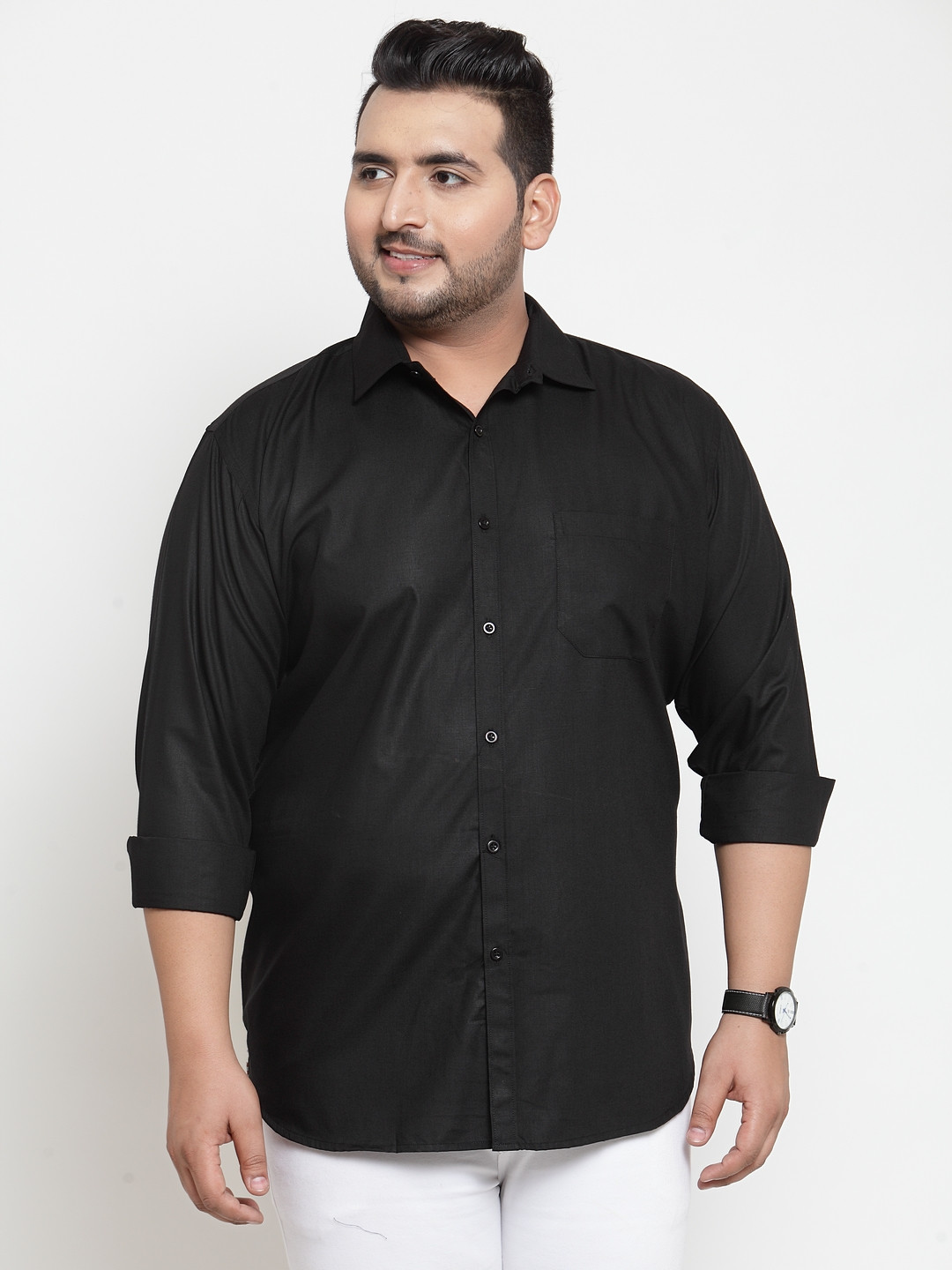 plusS Men Black Regular Fit Solid Casual Shirt