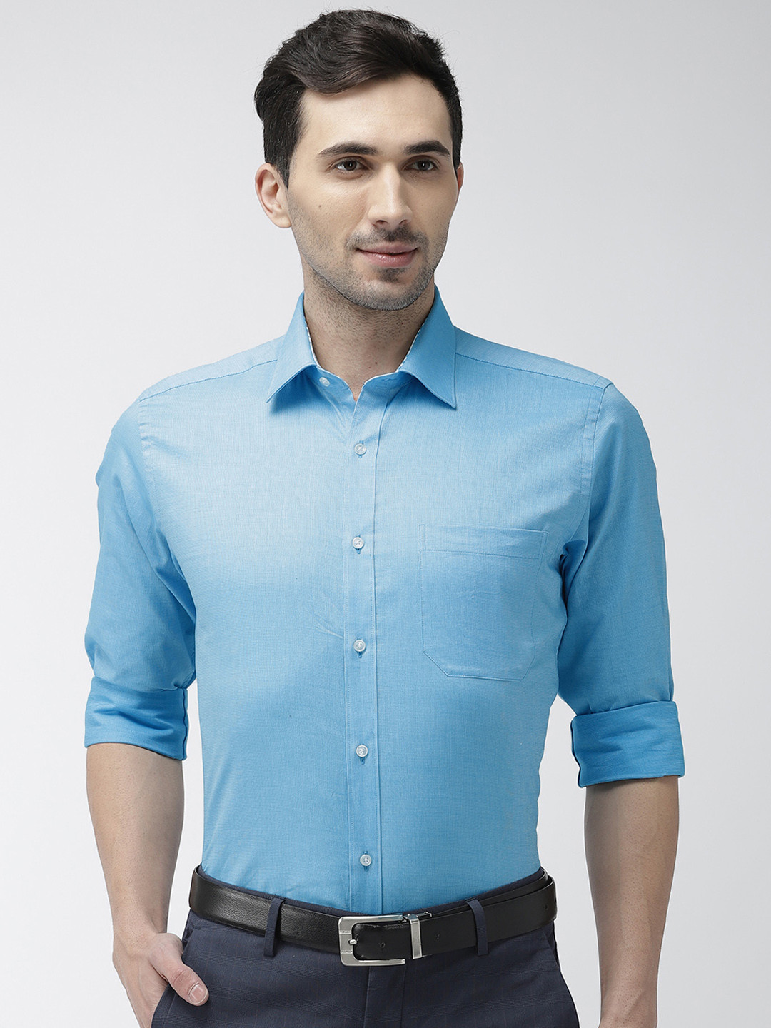Raymond Men Blue Slim Fit Solid Formal Shirt