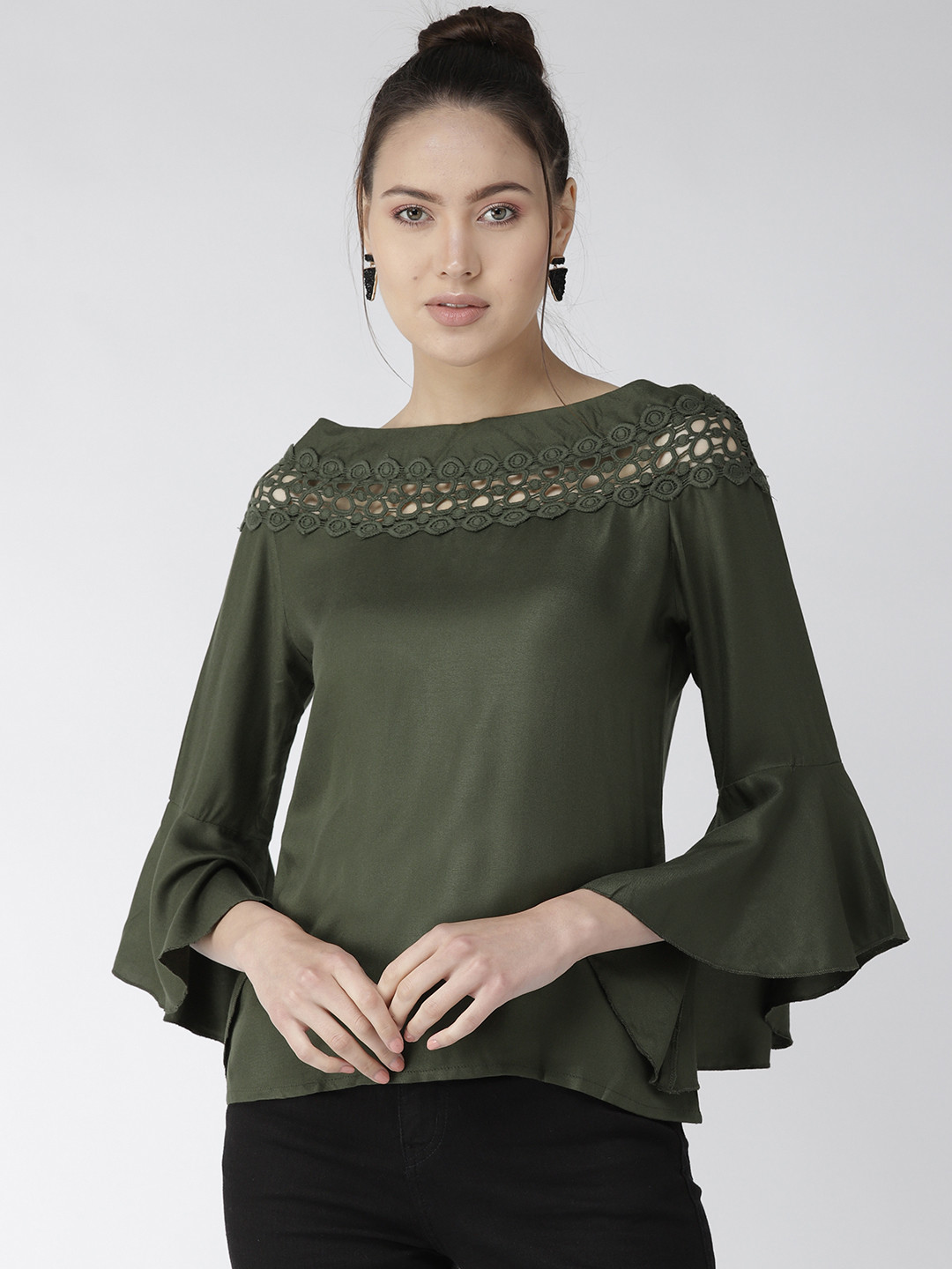 Style Quotient Women Olive Green Solid Top