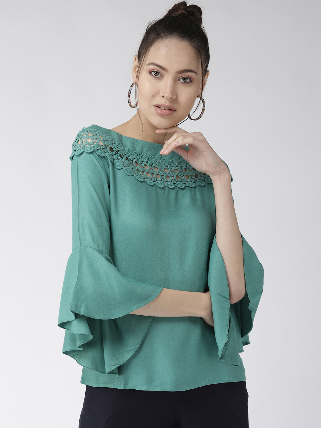 Style Quotient Women Green Solid A-Line Top