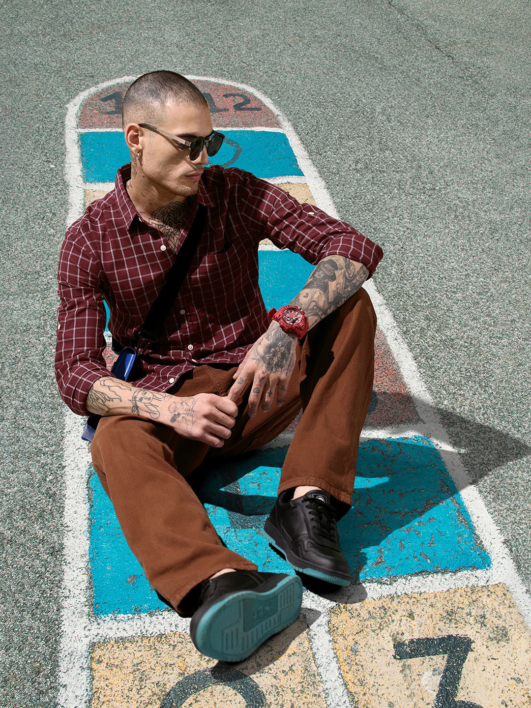 HERE&NOW Men Maroon Slim Fit Checked Casual Shirt