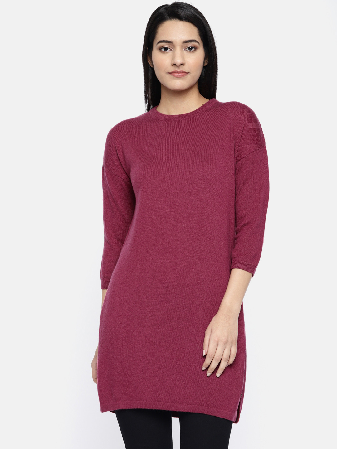 U.S. Polo Assn. Women Women Maroon Solid Round Neck Top