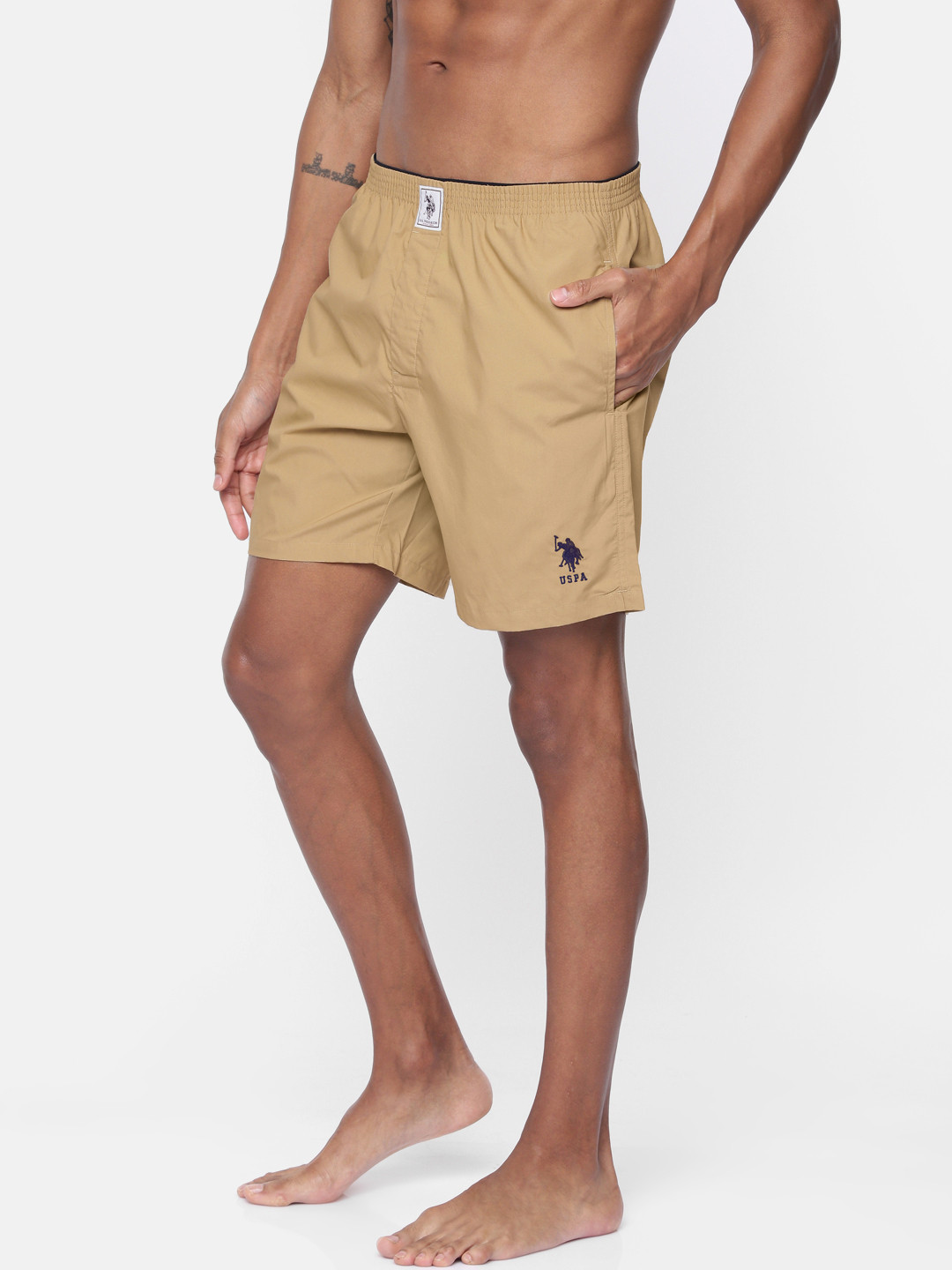 U.S. Polo Assn. Men Khaki Solid Pure Cotton Boxers Y9I108-556-PL