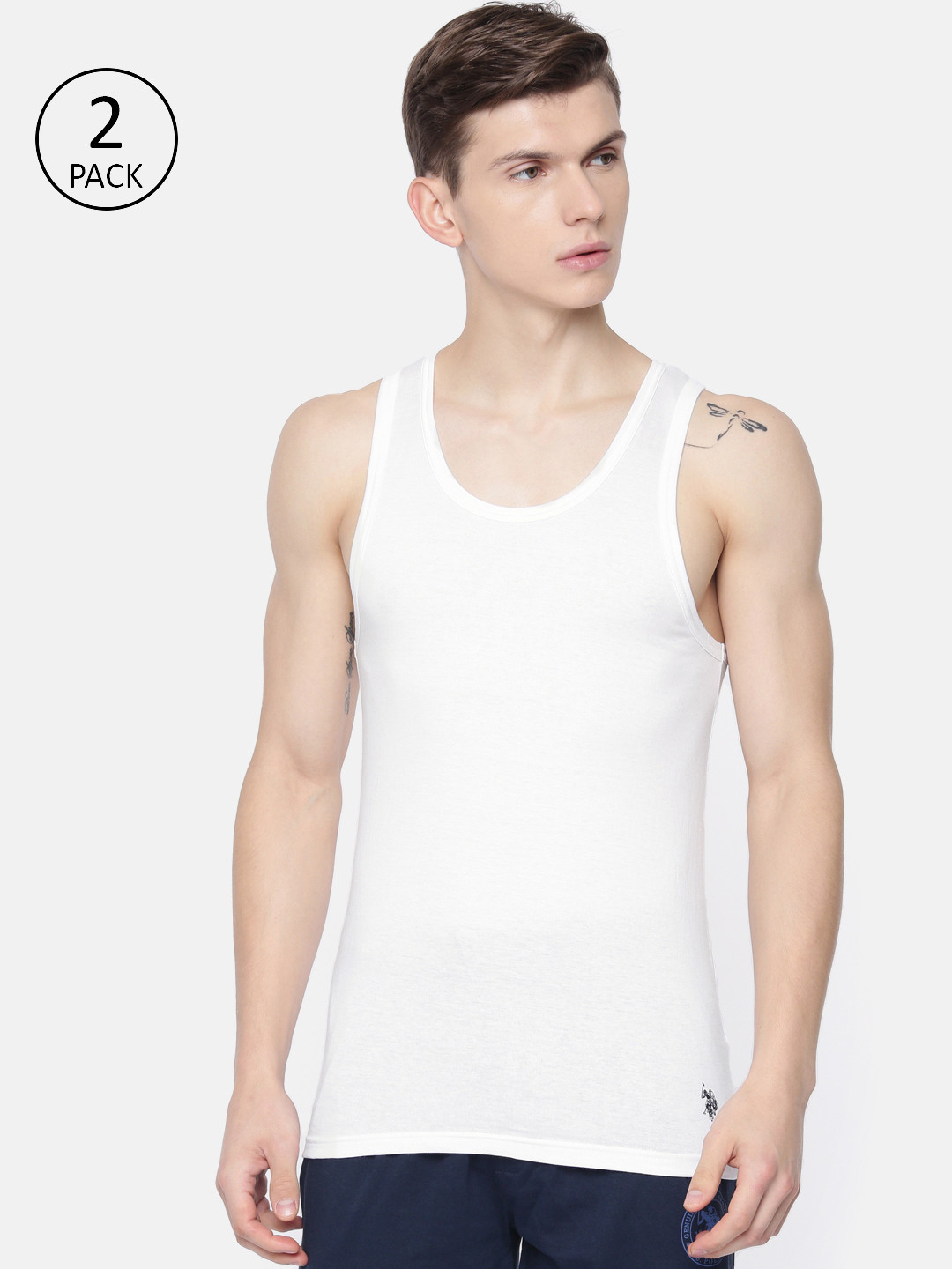 U.S. Polo Assn. Men White Pack of 2 Innerwear Vests Y9I024-001-P2