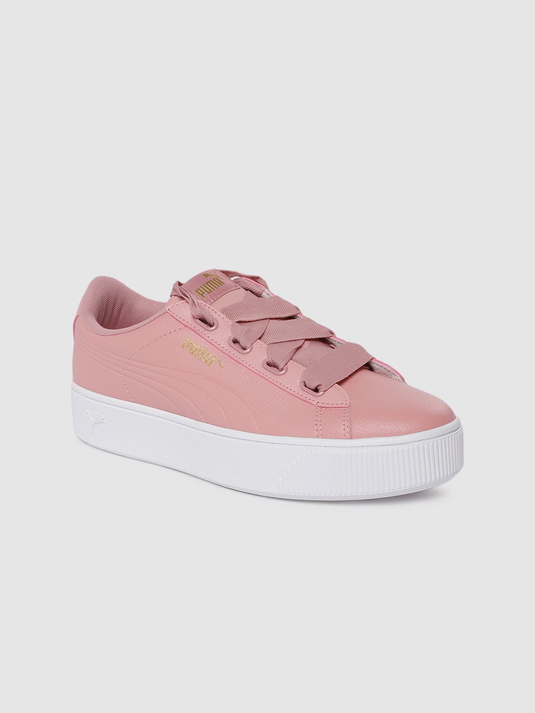 Buy Puma Women Peach Coloured Leather Vikky Stacked Ribbon Core Sneakers Casual Shoes for Women 10253179 Myntra