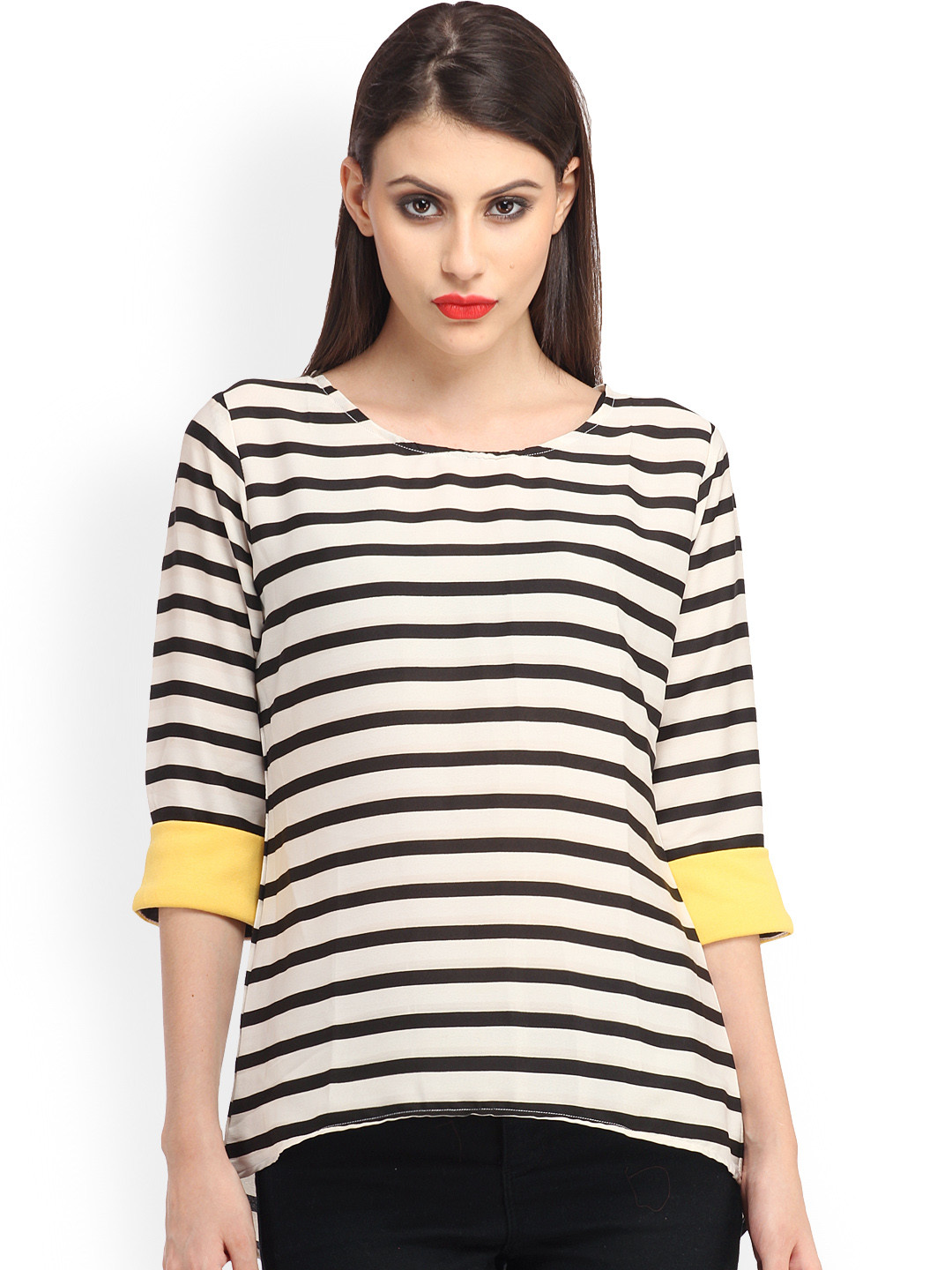 Cation White & Black Striped Top