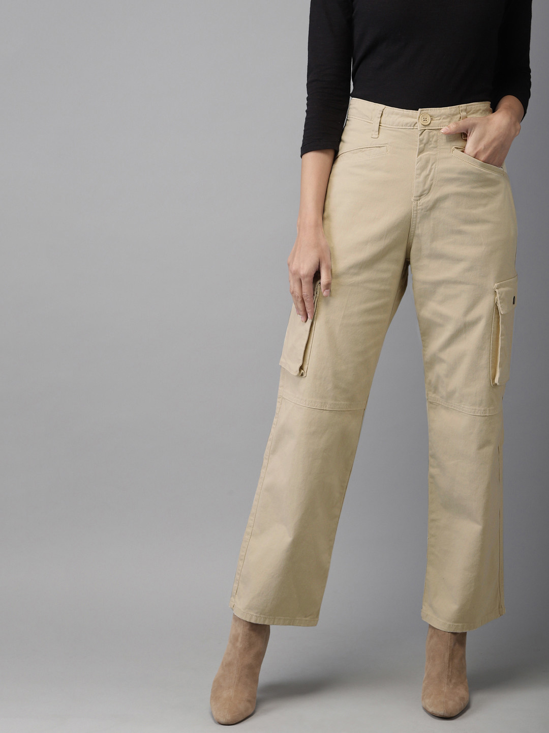 Moda Rapido Women Beige Regular Fit Solid Cargos