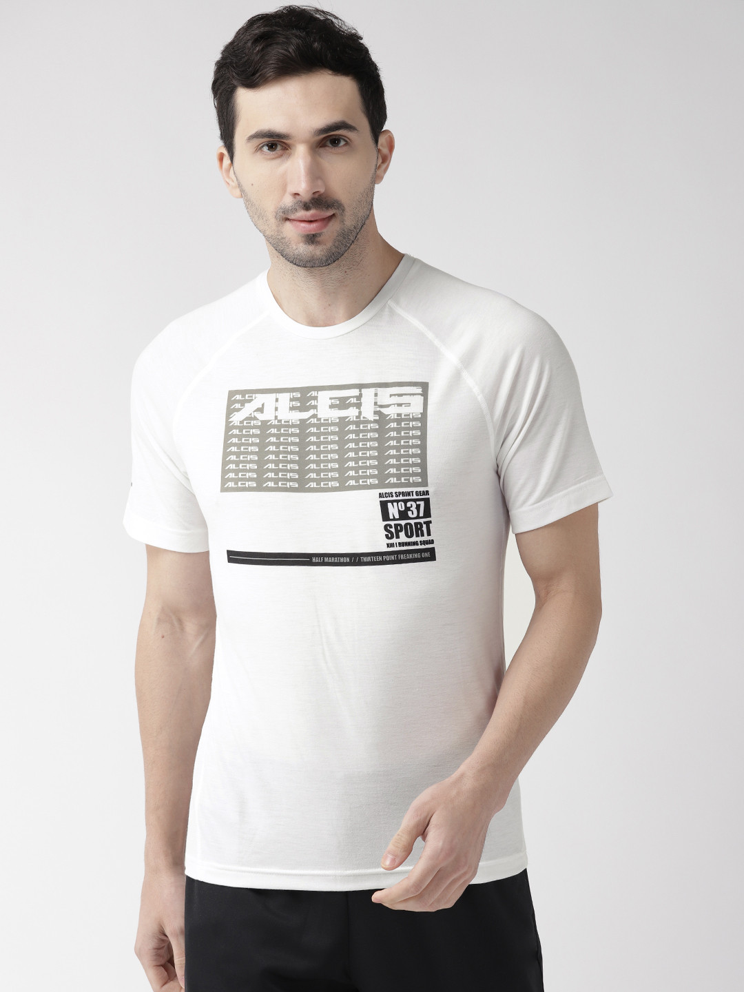 Alcis Men White Printed Round Neck T-shirt