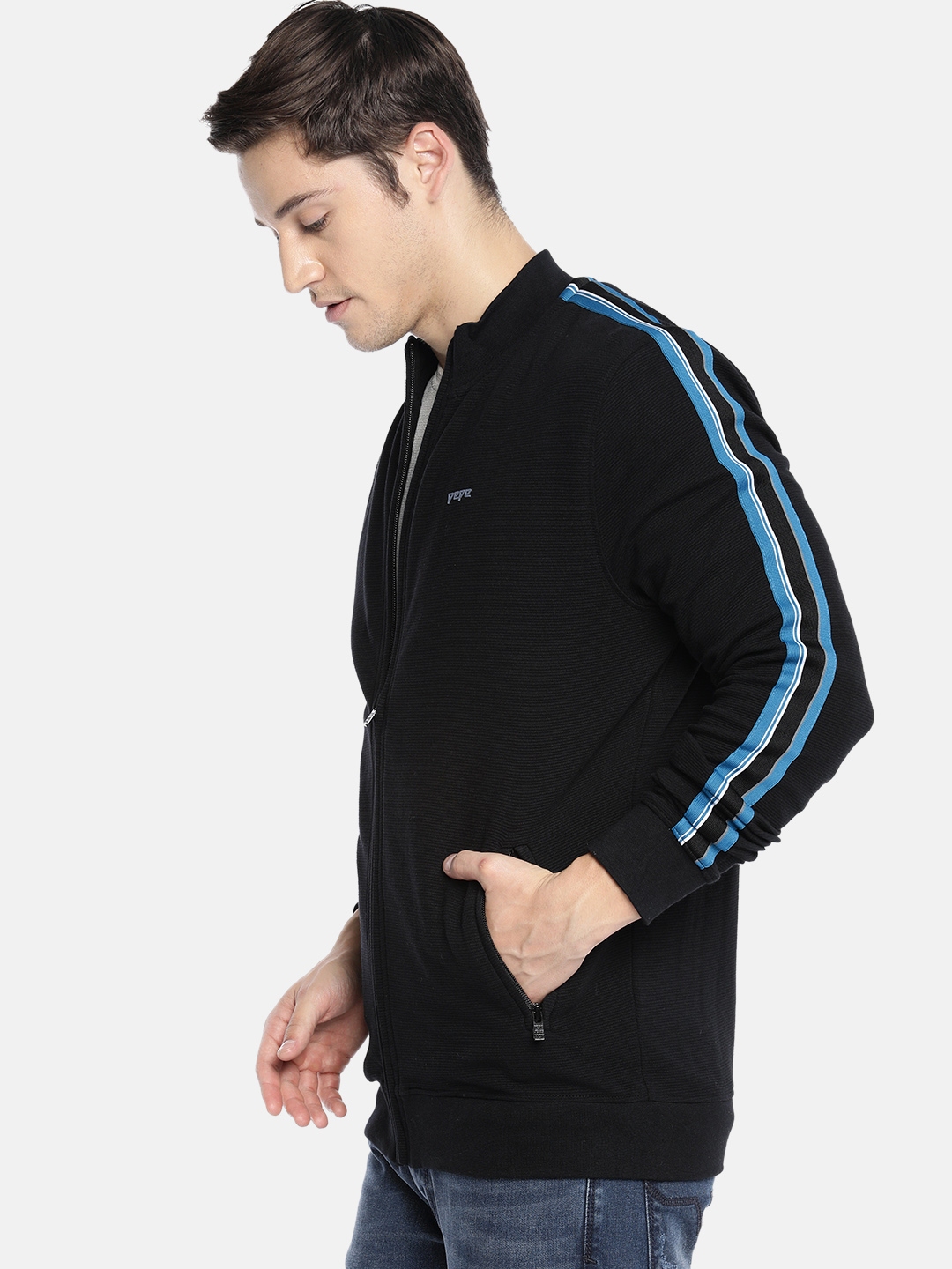 Pepe Jeans Men Black Self Striped Sweatshirt