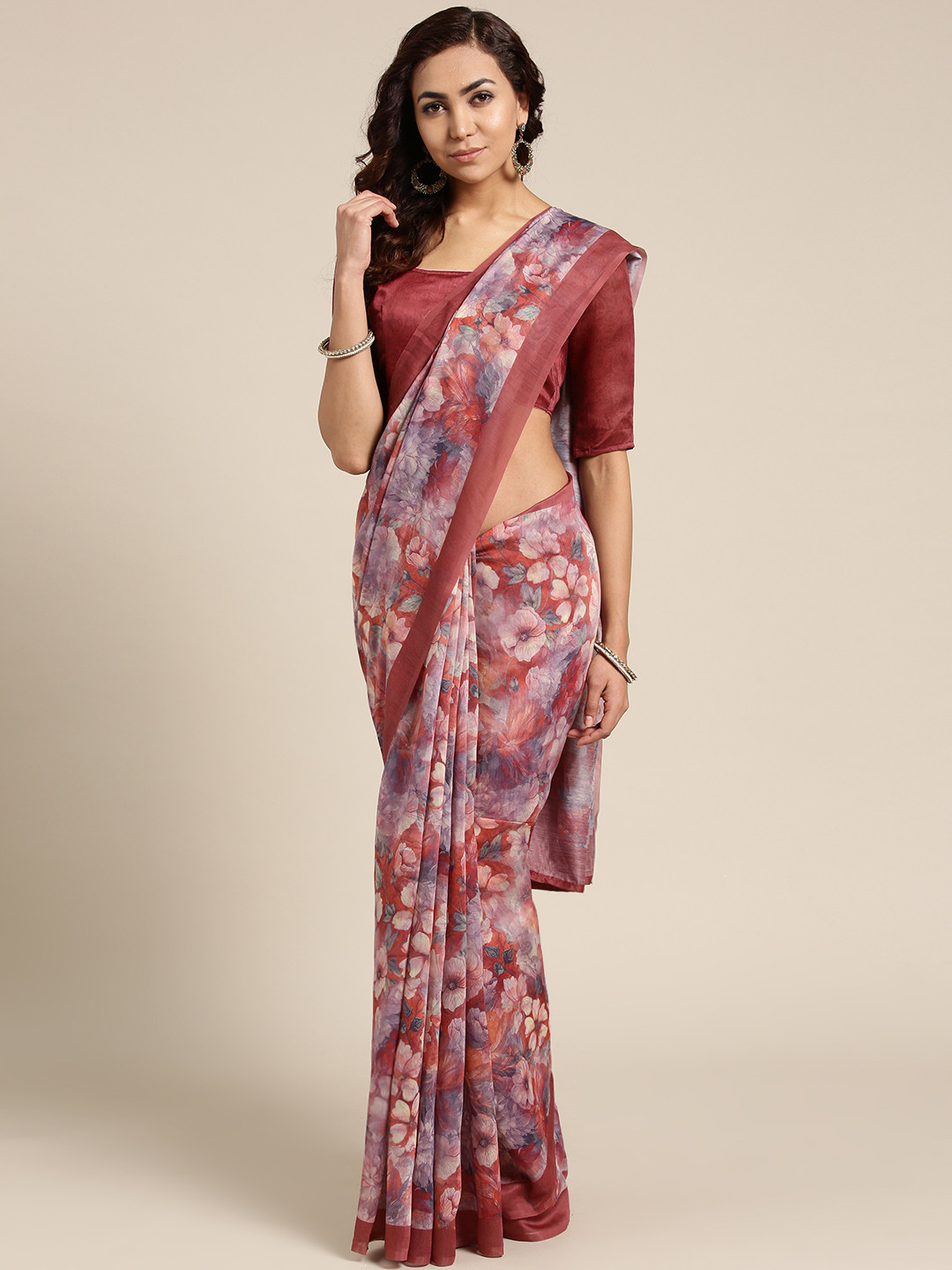 Saree mall Brown & Purple Printed Saree