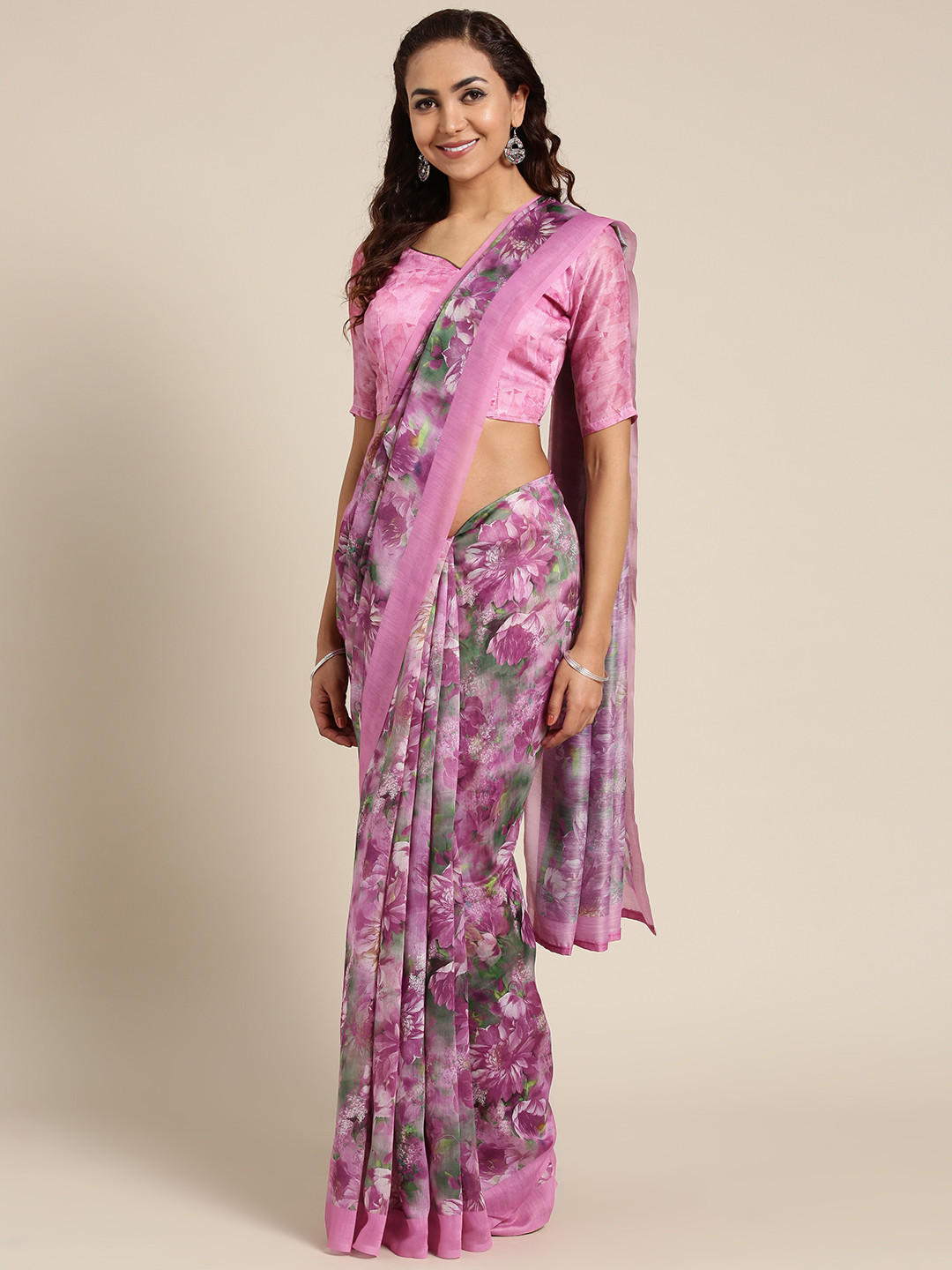 Saree mall Purple & Green Printed Saree