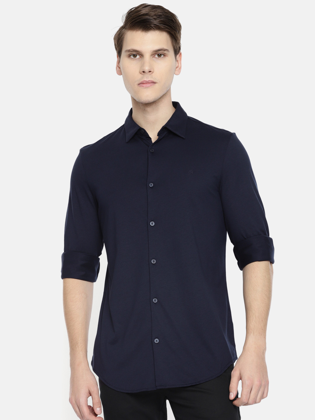 Calvin Klein Jeans Men Navy Blue Regular Fit Solid Casual Shirt