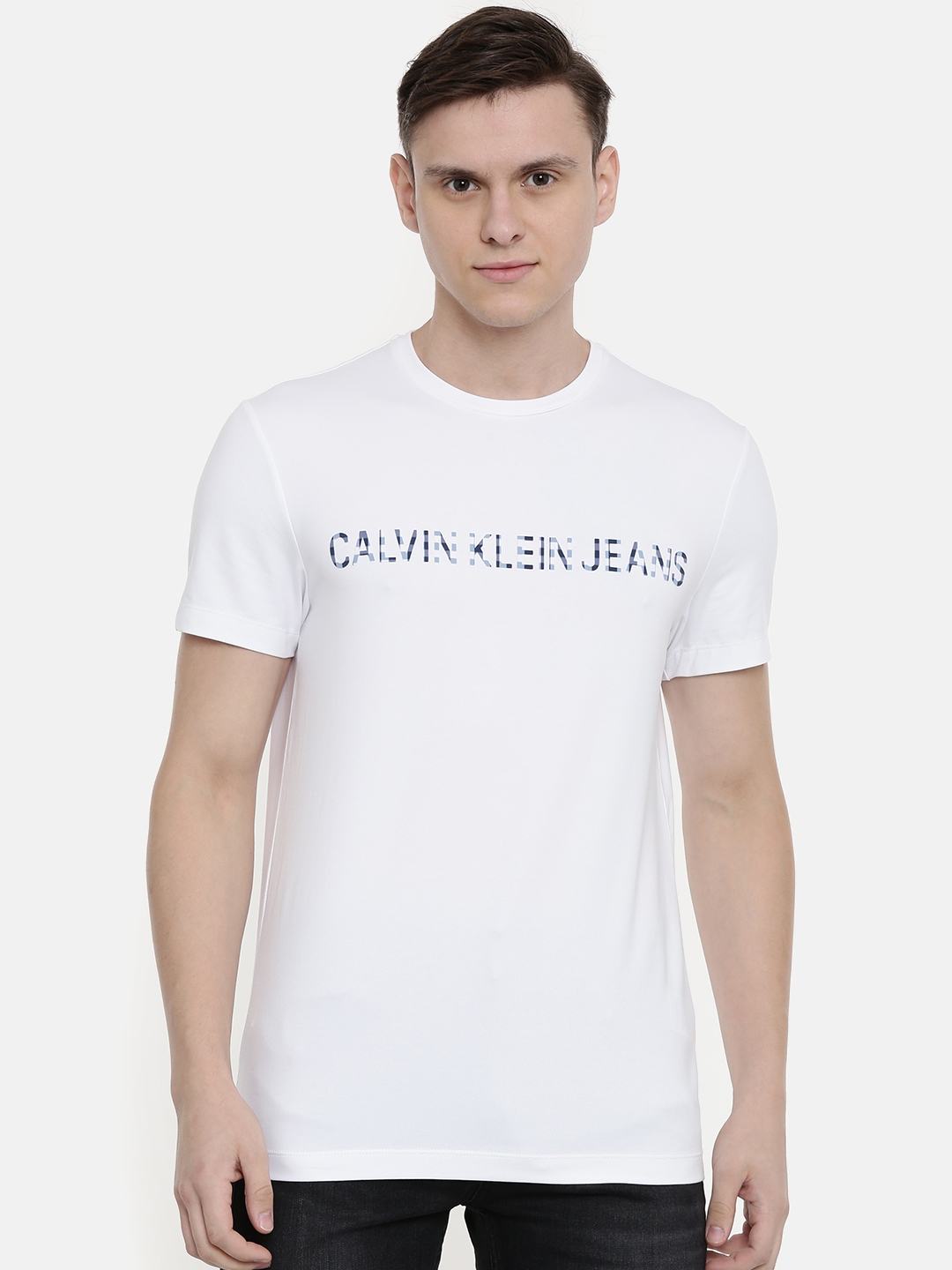 Buy Calvin Klein Jeans Men White Slim Fit Printed Round Neck T Shirt -  Tshirts for Men 10268329 | Myntra