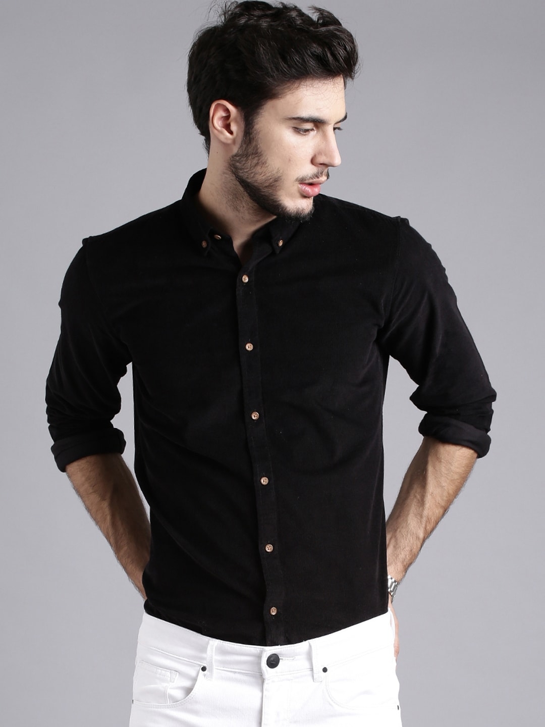 Black corduroy shirt mens discount