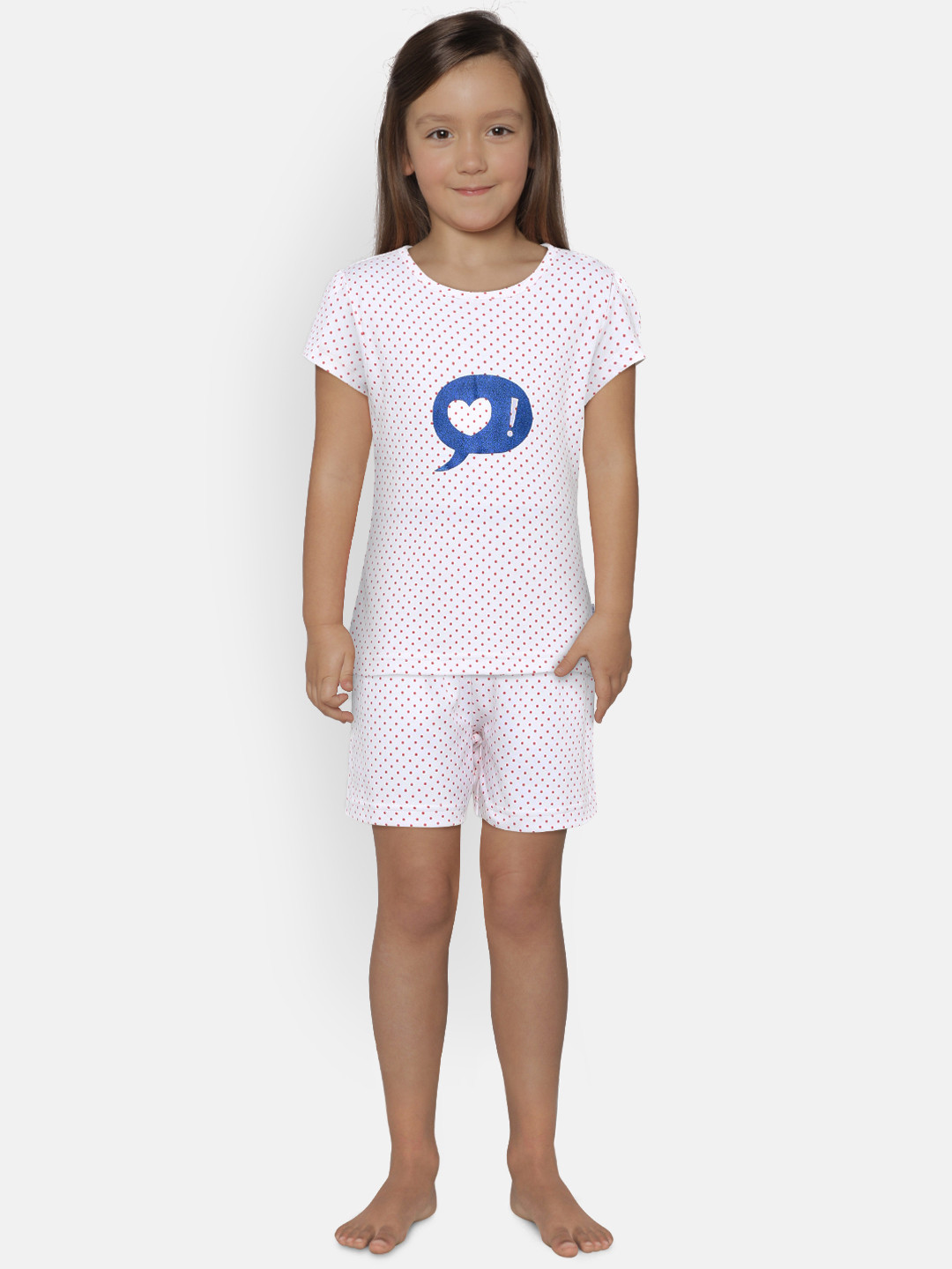 mackly Girls White Printed Night suit