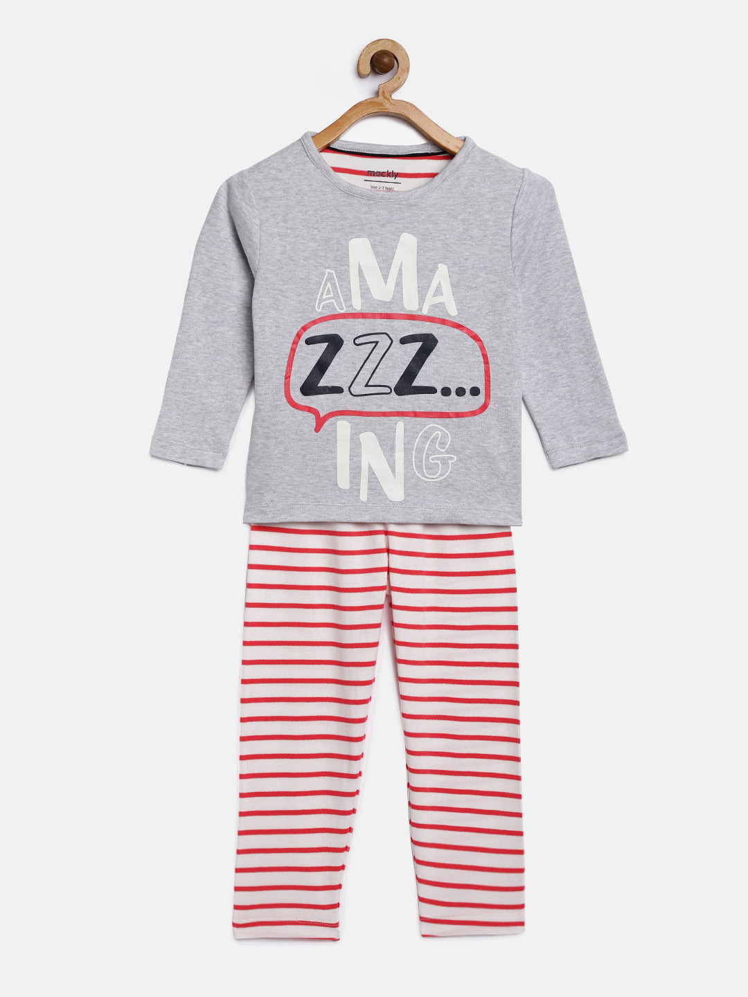 mackly Girls Grey Printed Night suit