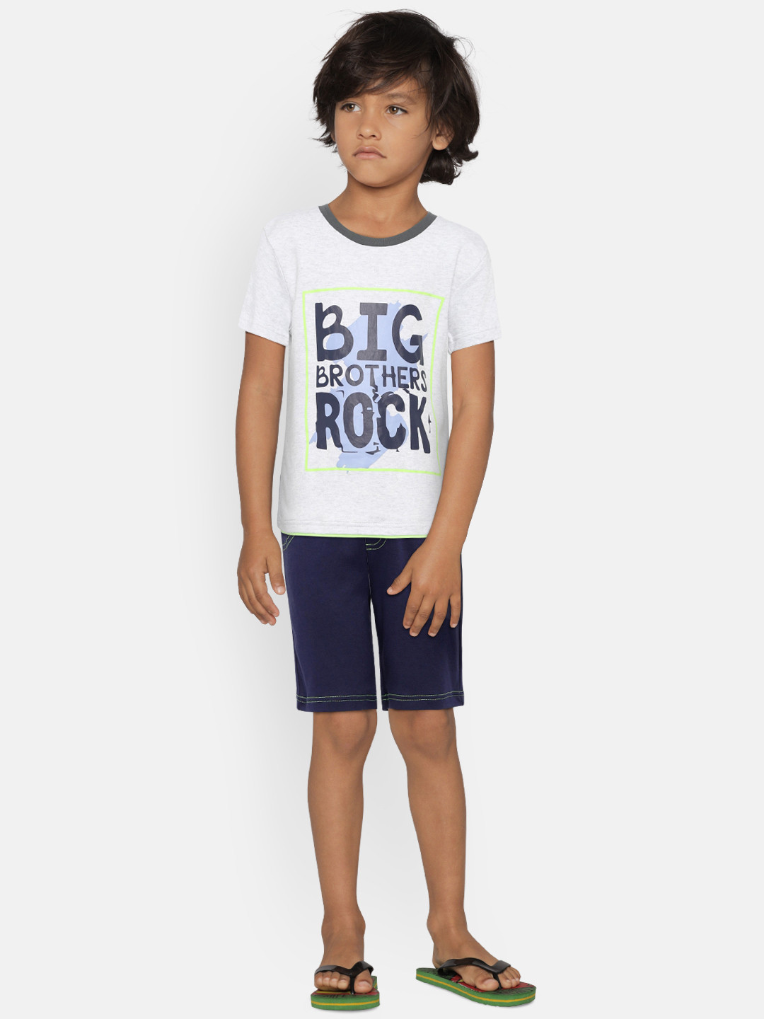 mackly Boys Grey & Navy Blue Printed Night suit