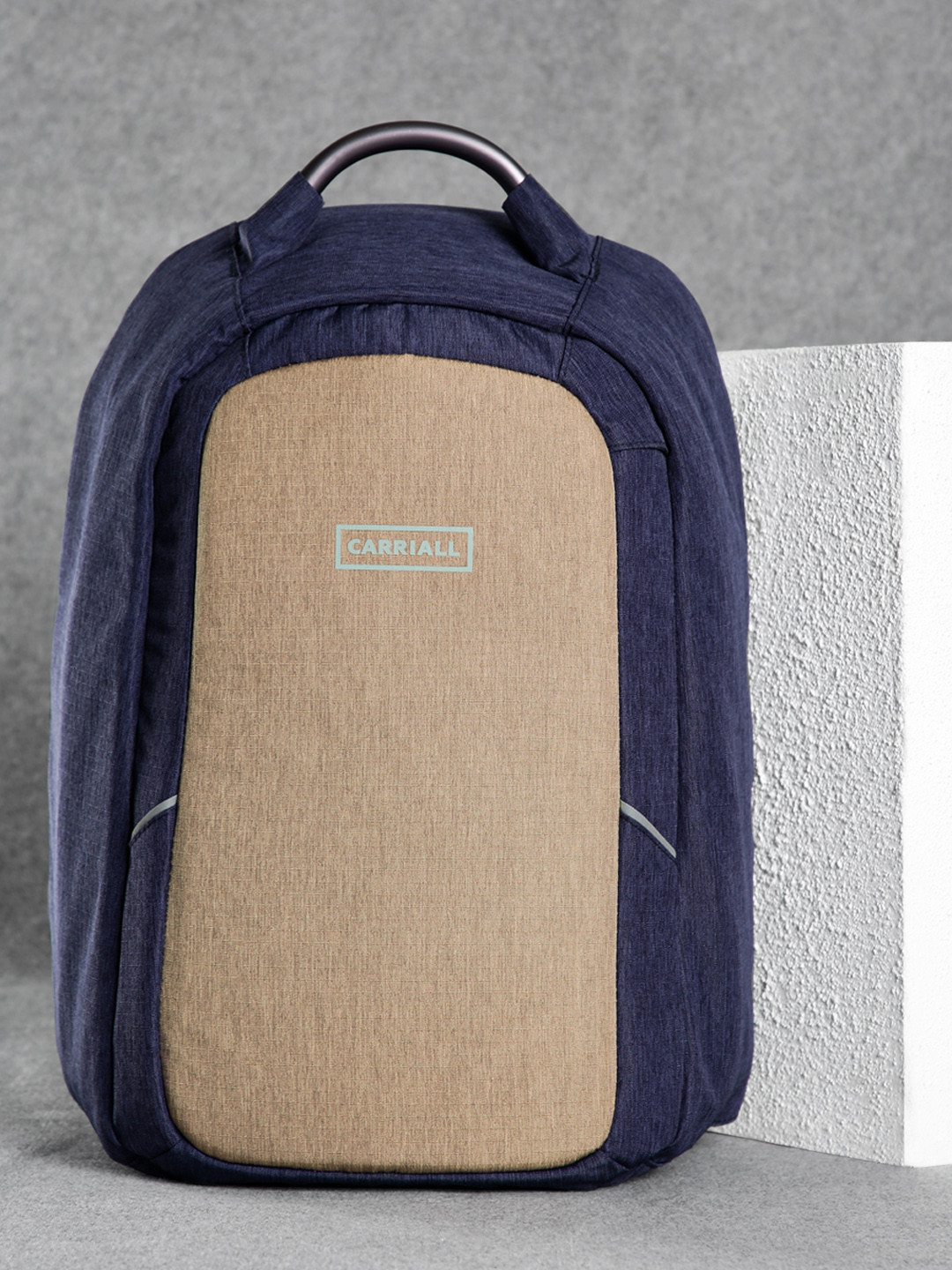 CARRIALL Unisex Beige & Blue Columbus Anti Theft Backpack with Bluetooth Functionality