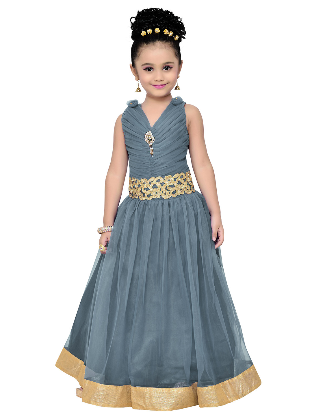 ADIVA Girls Grey Fit and Flare Dress