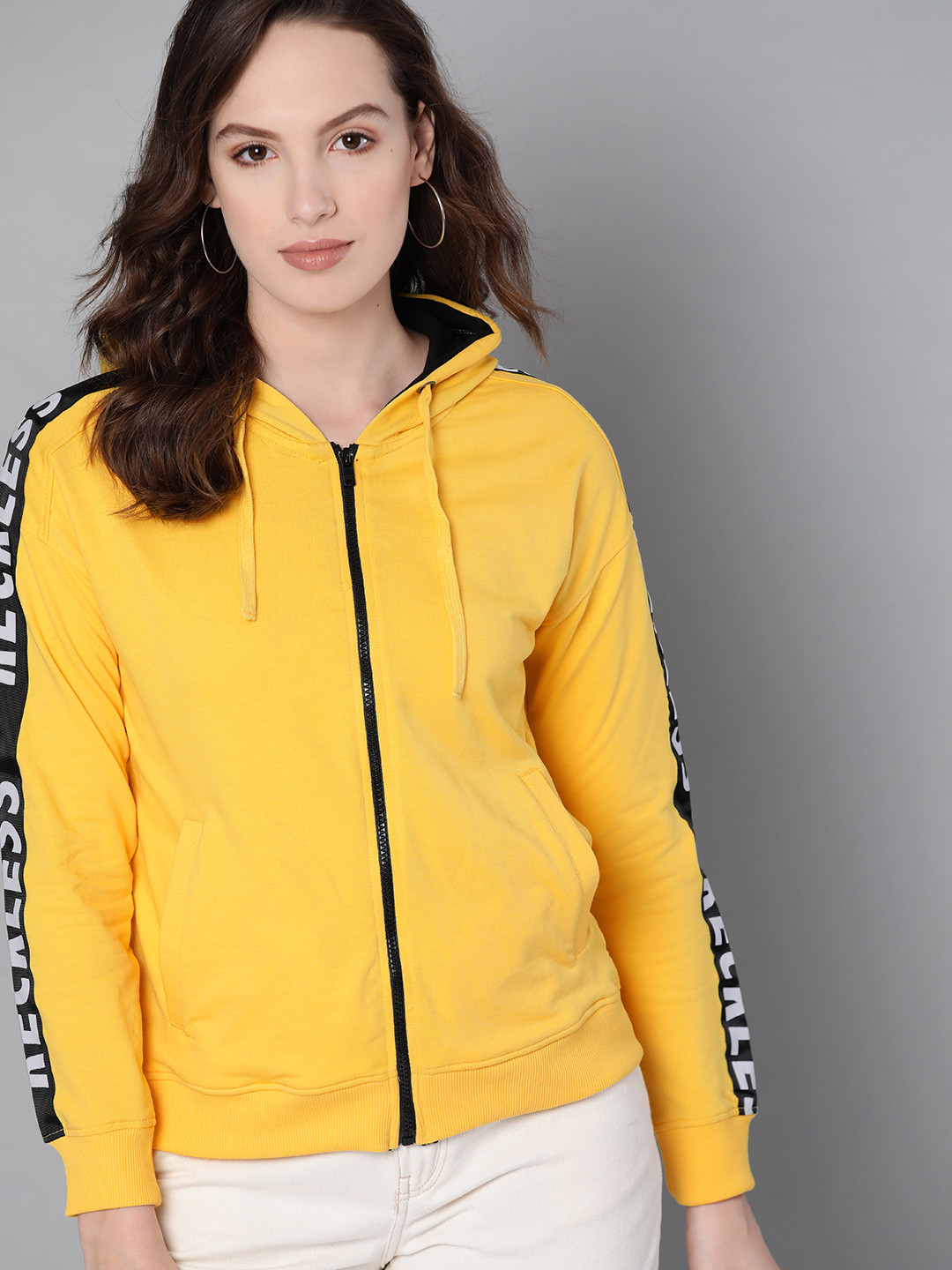 Kook N Keech Women Yellow Solid Hooded Sweatshirt