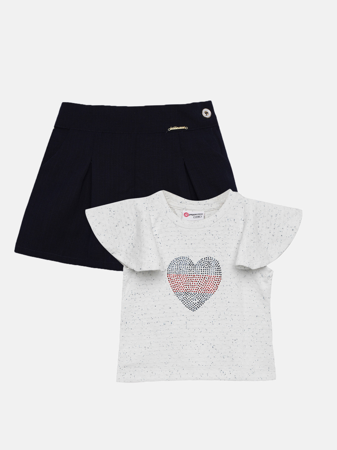 Peppermint Girls Navy Blue & White Embellished Top with Shorts