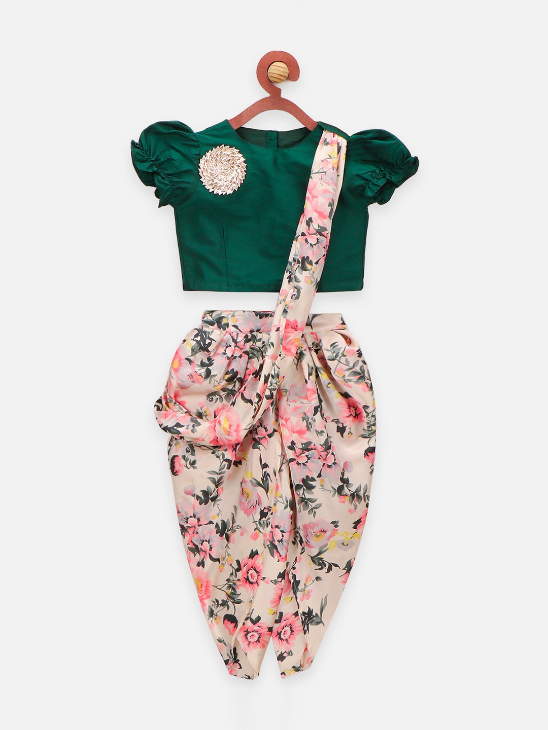 Taffy pink floral embroidered kedia top with dhoti pants  set of two by  Khela Kids  The Secret Label