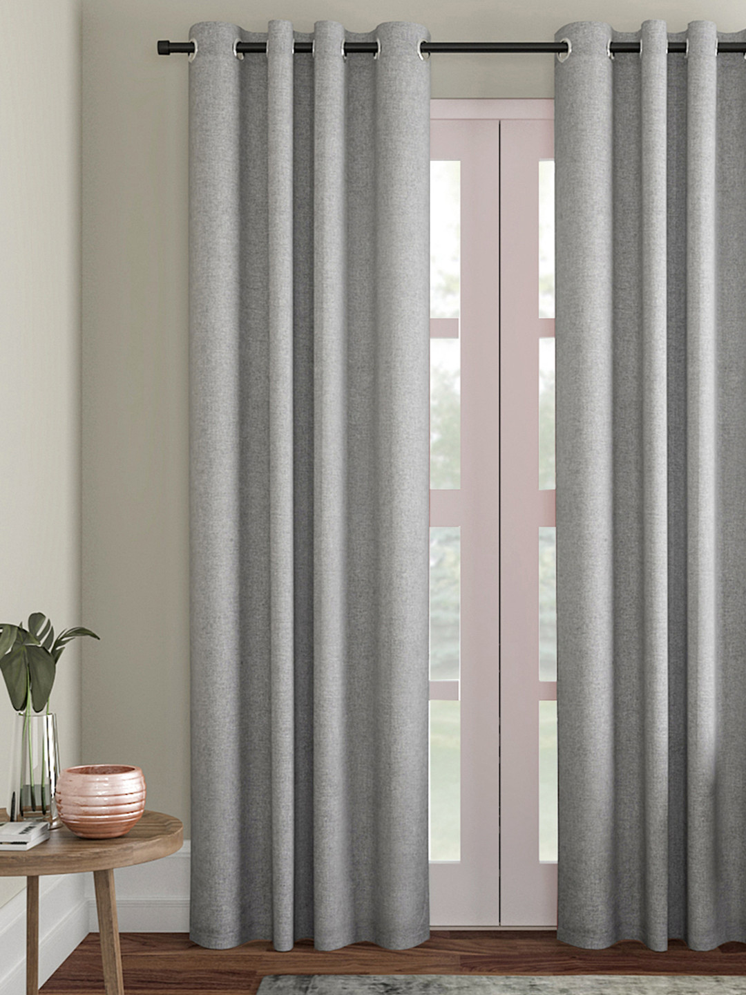 Soumya Grey Single Room Darkening Door Curtains
