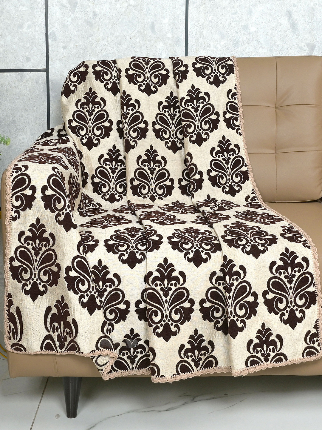 Saral Home Brown Printed 2 Seater Reversible Sofa Throw