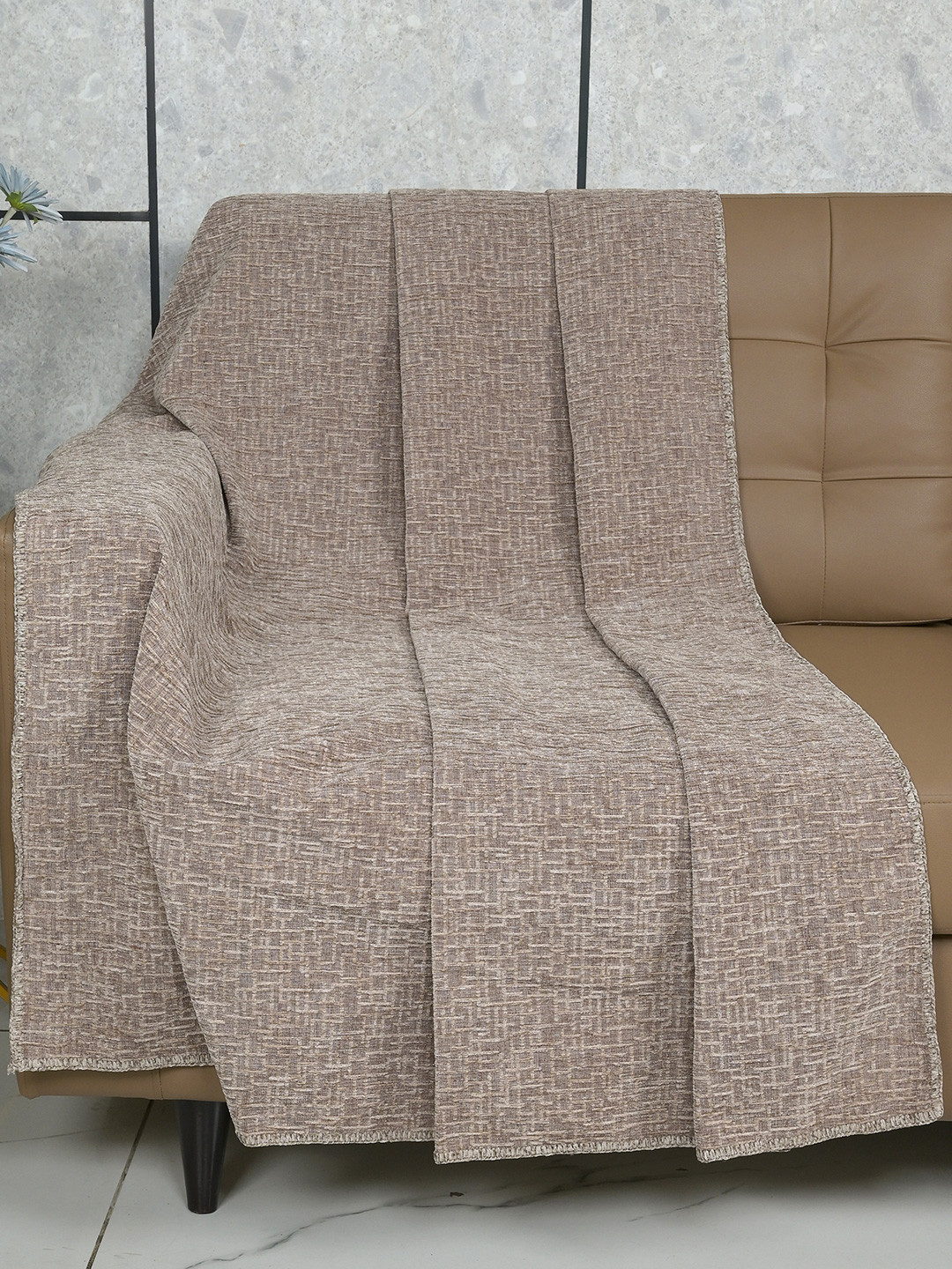Saral Home Brown Geometric 2 Seater Tufted Sofa Throw