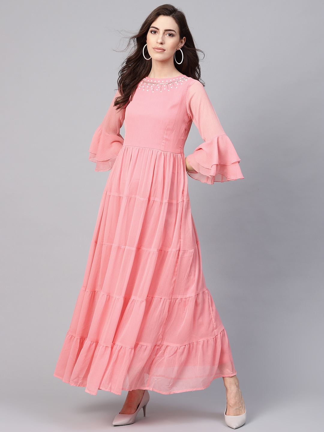 Buy Rain & Rainbow Women Pink Solid Maxi Dress - Ethnic Dresses ...