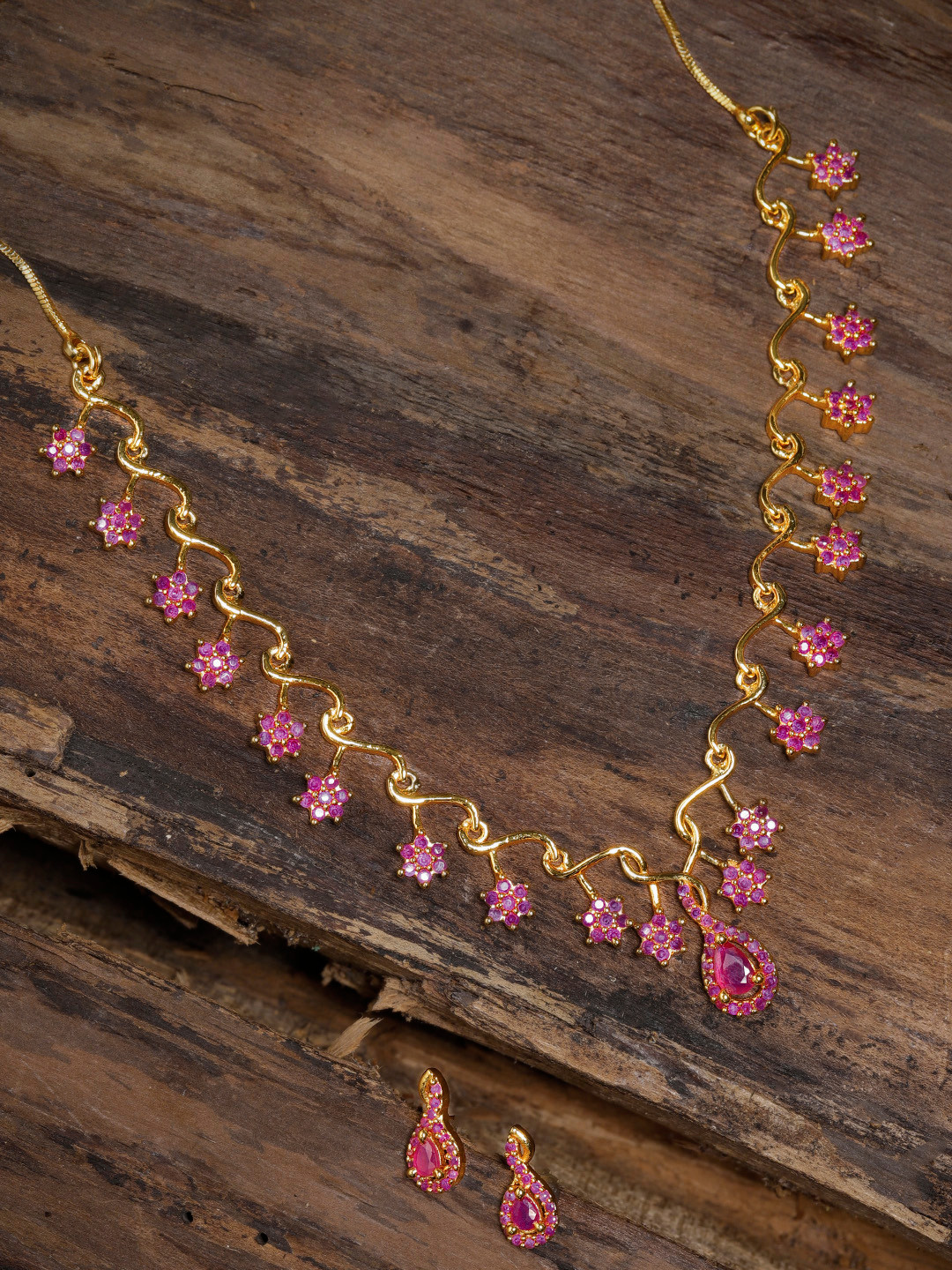 Zaveri Pearls Red Gold Plated Ruby Studded Jewellery Set