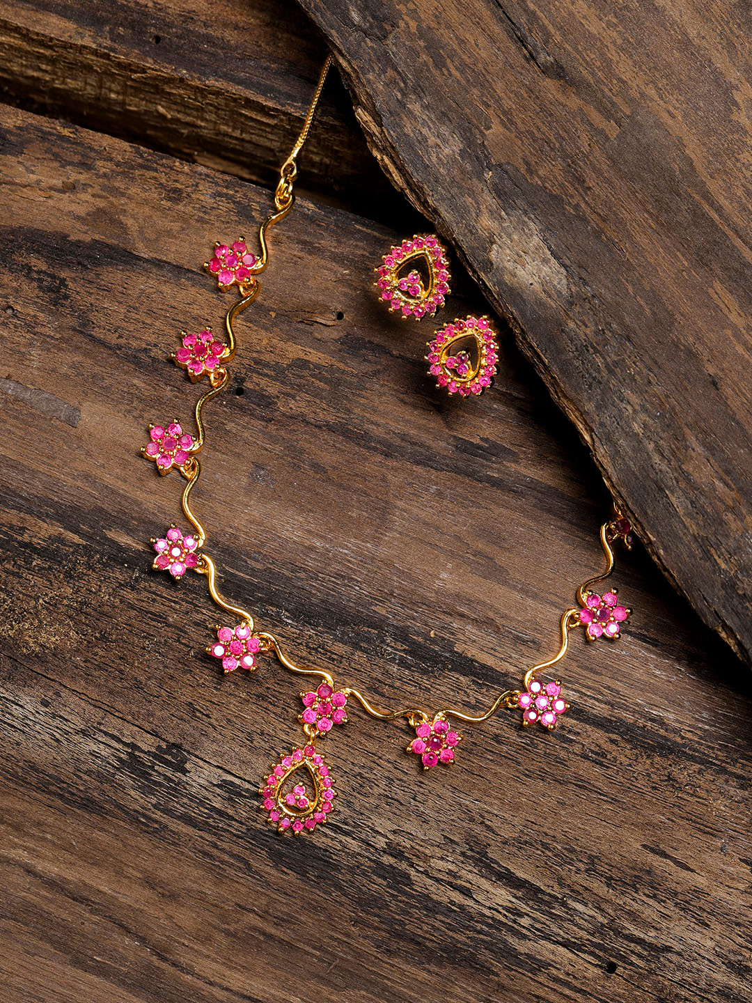 Zaveri Pearls Red Gold Plated Ruby Studded Jewellery Set