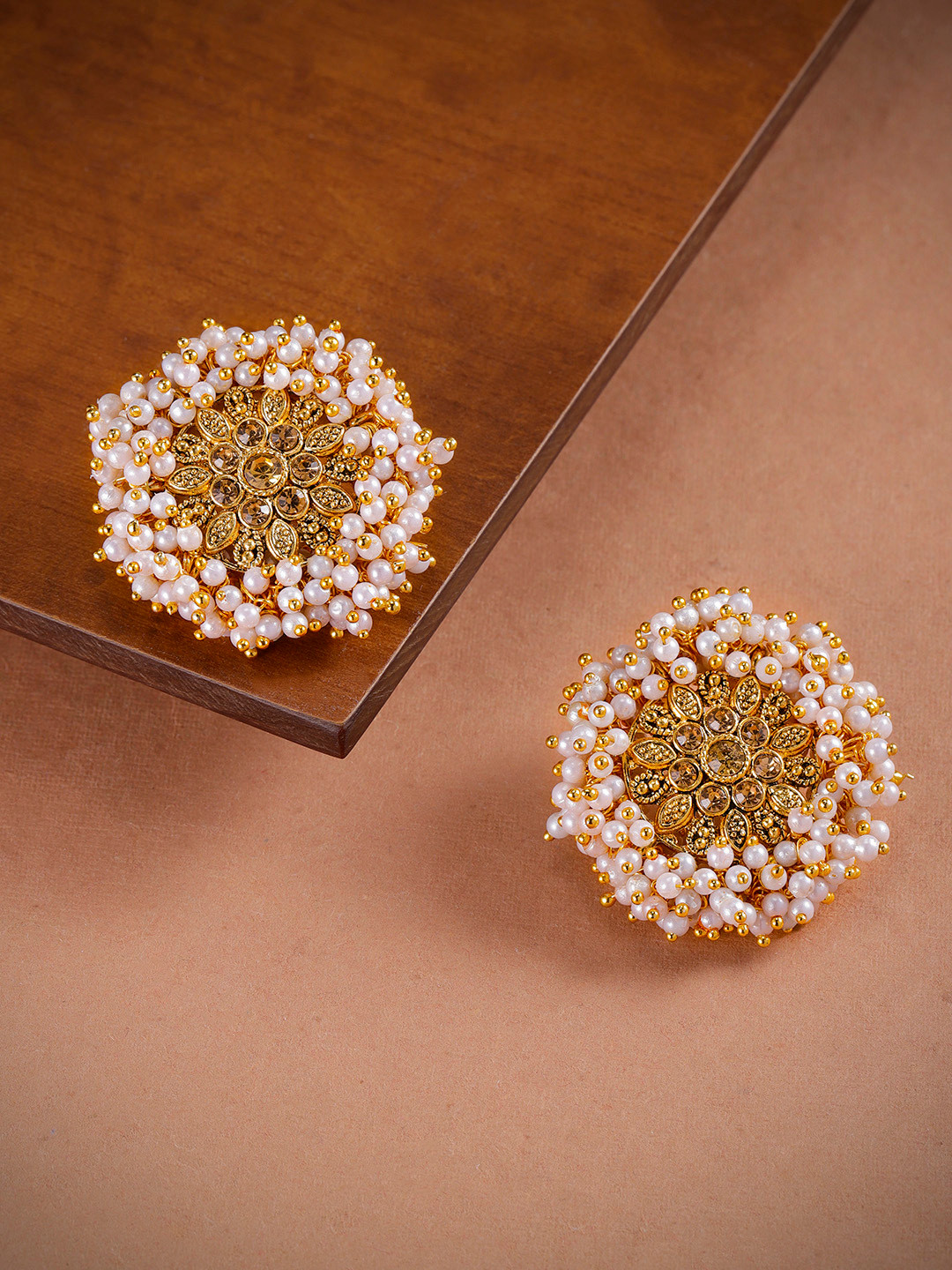 Zaveri Pearls Gold-Toned Oversized Floral Studs