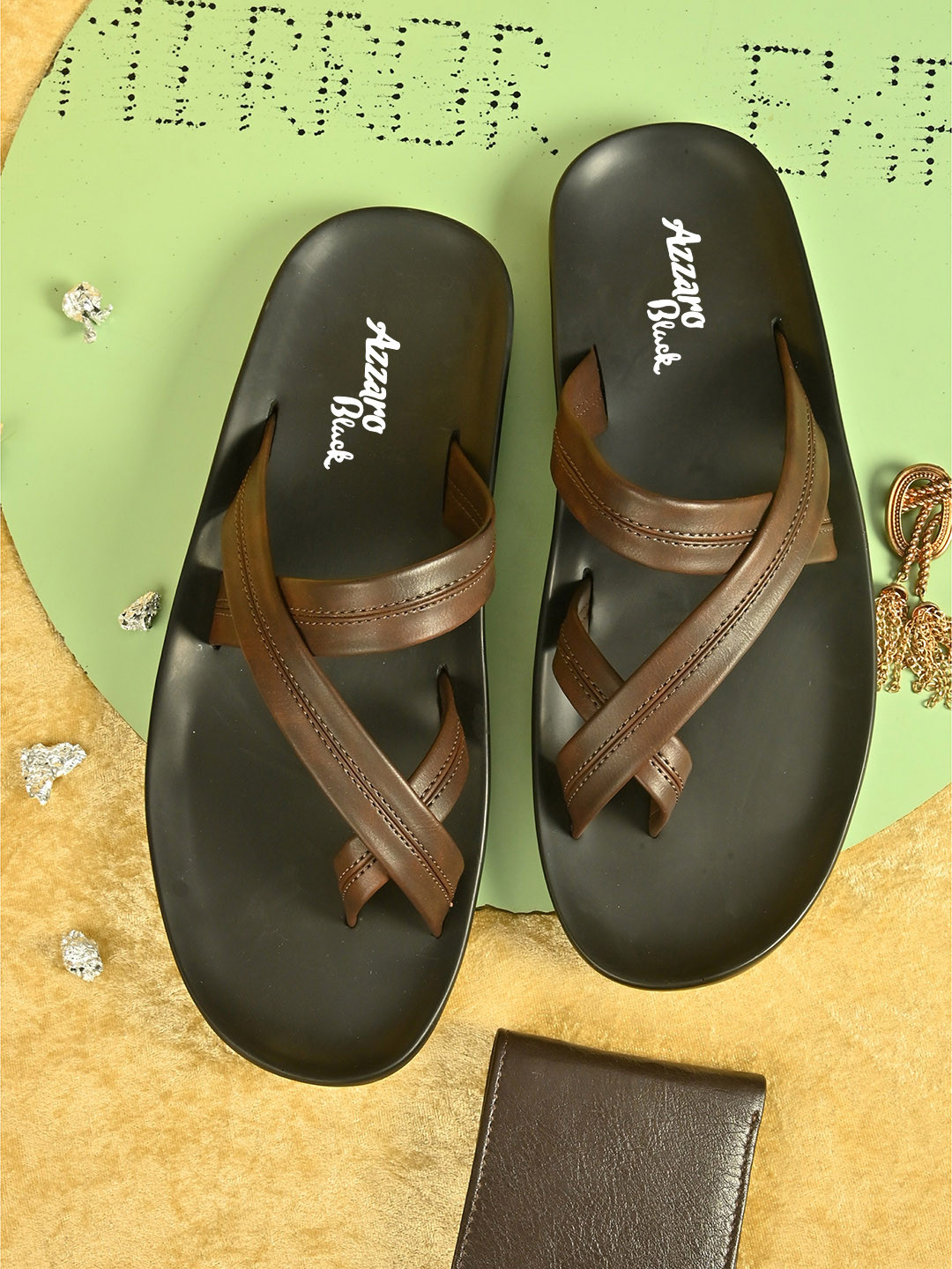 Azzaro Black Men Brown Solid Slip-On