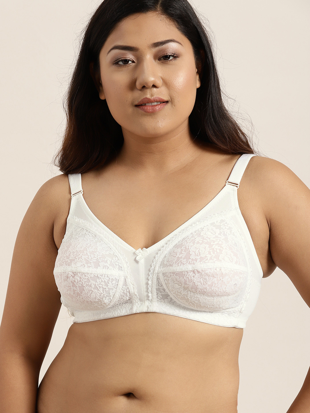 Sztori Plus Size White Lace Non-Wired Non Padded Everyday Bra SZ-BRA-701B