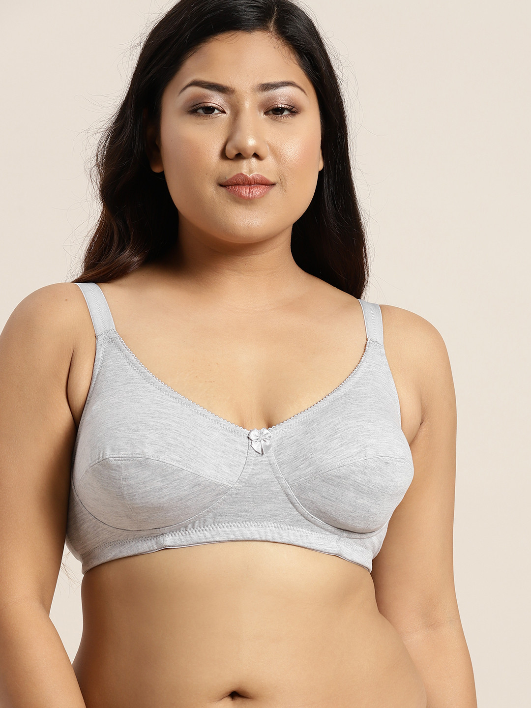 Sztori Plus Size Grey Melange Solid Non-Wired Non Padded Everyday Bra SZ-BRA-709D