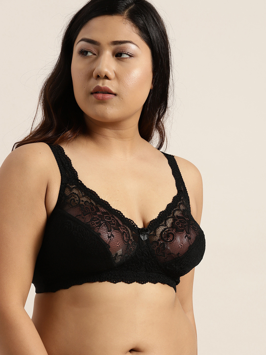 Sztori Plus Size Black Lace Non-Wired Non Padded Everyday Bra SZ-BRA-705A