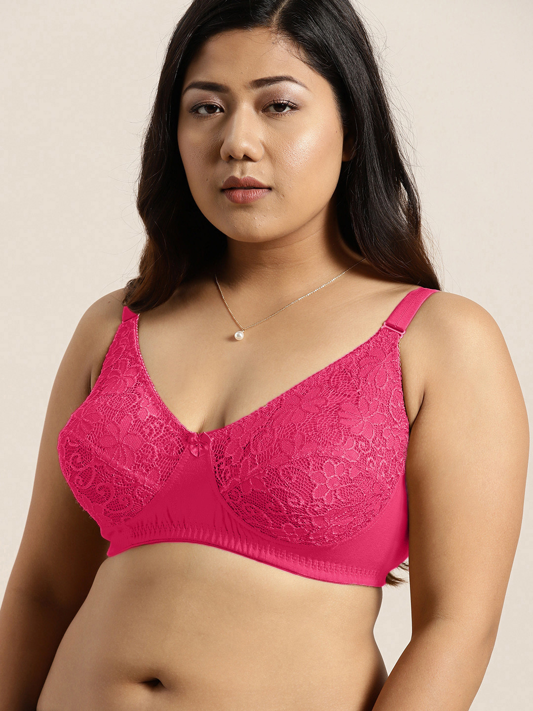 Sztori Plus Size Magenta Lace Plus Size Non-Wired Non Padded Everyday Bra SZ-BRA-704D