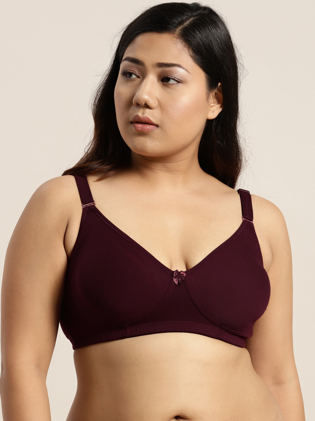 Sztori Plus Size Burgundy Solid Non-Wired Non Padded Everyday Bra SZ-BRA-708D