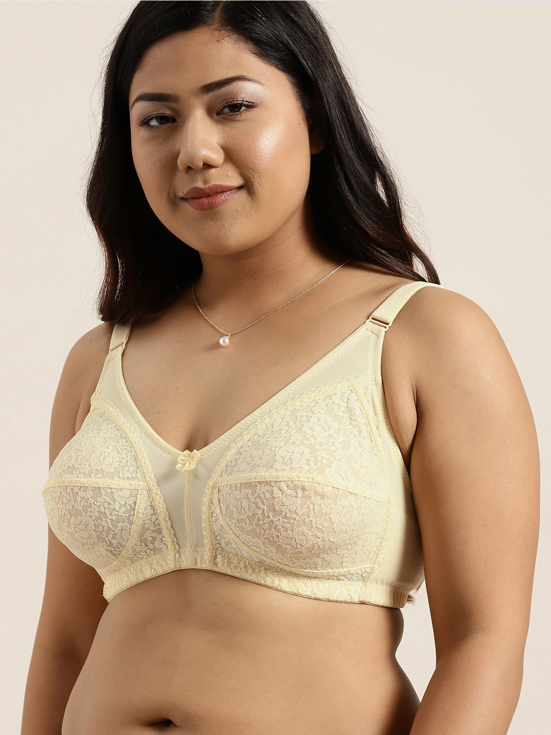 Sztori Plus Size Cream-Coloured Lace Non-Wired Non Padded Everyday Bra SZ-BRA-701A