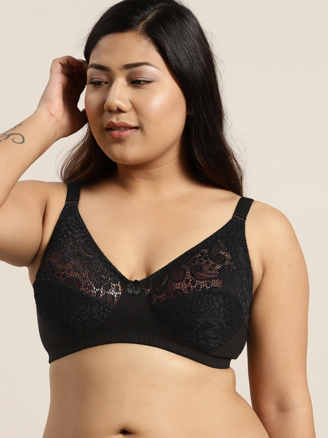 Sztori Plus Size Black Lace Non-Wired Non Padded Everyday Bra SZ-BRA-704A